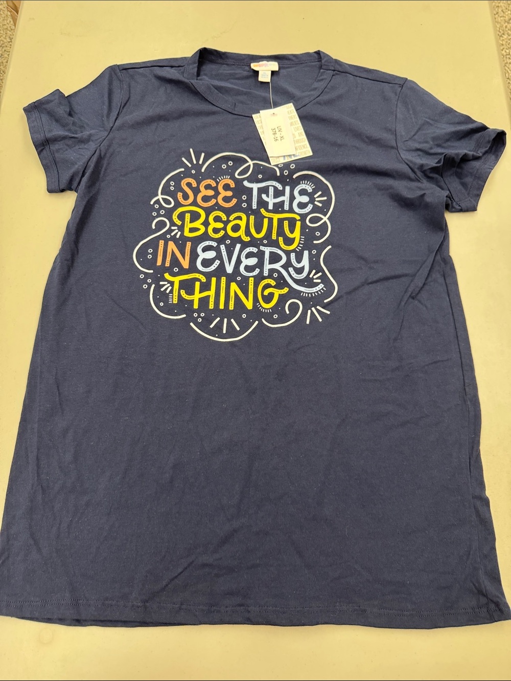 LuLaRoe Navy Liv T 'See The Beauty In Everything' Graphic Tee shirt top